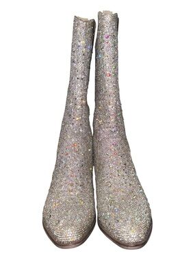 Pierre Dumas Wilder Rhinestone Western Boots Silver Size 10 NIB